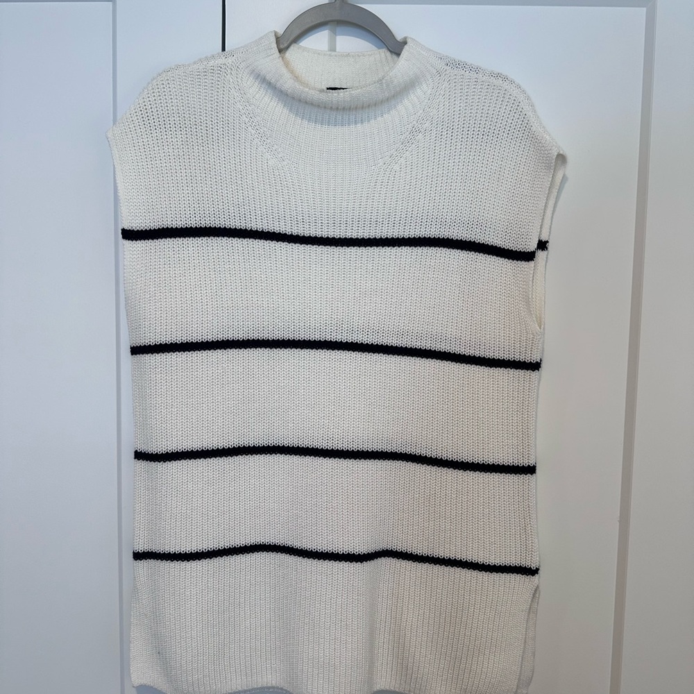 Rails White and Black Striped Turtleneck Sweater